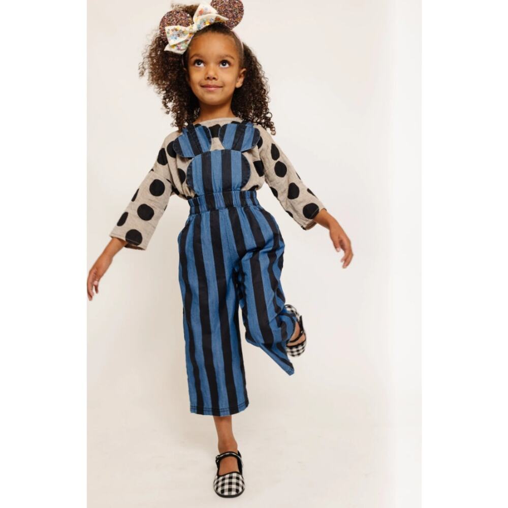 Pepper Kids Striped Denim Mouse Overalls Girls Size 4/5 Mickey Minnie Disney